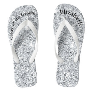Monogram Zilver Glam Glitter Moeder van Bruid Brui Teenslippers
