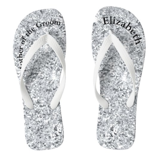 Monogram Zilver Glam Glitter Moeder van Bruid Brui Teenslippers (Voetbed)