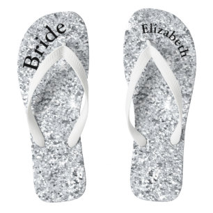Monogram Zilver Glitter Glam Bling Bruiden Teenslippers