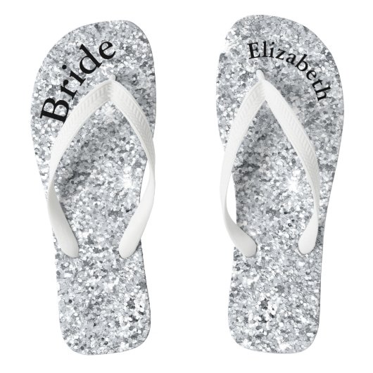 Monogram Zilver Glitter Glam Bling Bruiden Teenslippers (Voetbed)