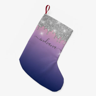 Monogram Zilver Glitter Kerst Paarse Ombre Naam Kleine Kerstsok