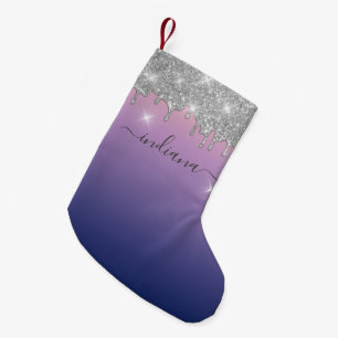 Monogram Zilver Glitter Kerst Sieraad Paars Kleine Kerstsok
