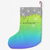 Monogram Zilver Glitter Vakantie Script Naam Ombre Kleine Kerstsok (Achterkant)