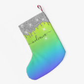 Monogram Zilver Glitter Vakantie Script Naam Ombre Kleine Kerstsok (Achterkant (Hangend))