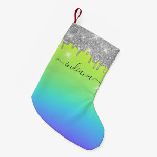Monogram Zilver Glitter Vakantie Script Naam Ombre Kleine Kerstsok