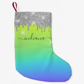 Monogram Zilver Glitter Vakantie Script Naam Ombre Kleine Kerstsok (Voorkant)