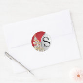 Monogram Zilver, Goud en Rood Vrolijk Kerstfeest Ronde Sticker (Envelop)