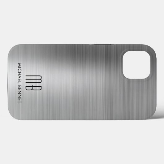 Monogram zilver grijs geborsteld metaal Case-Mate iPhone case (Achterkant (horizontaal))
