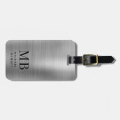 Monogram Zilver Grijs Geborsteld Nep Metallic Prin Bagagelabel (Voorkant horizontaal)
