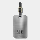 Monogram Zilver Grijs Geborsteld Nep Metallic Prin Bagagelabel (Voorkant verticaal)