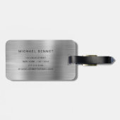Monogram Zilver Grijs Geborsteld Nep Metallic Prin Bagagelabel (Achterkant horizontaal)