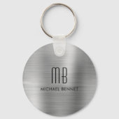 Monogram Zilver Grijs Nep Geborsteld Metaal Sleutelhanger (Voorkant)
