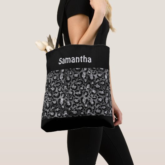Monogram Zilver Grijs Zwart Luipaardprint Jachtlui Tote Bag (Dichtbij)