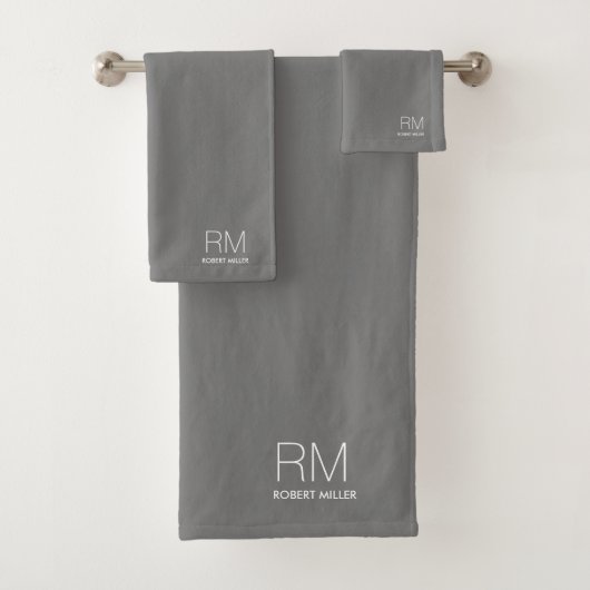 Monogram Zilver Grijze Modern Minimalistisch Stijl Bad Handdoek (Insitu)