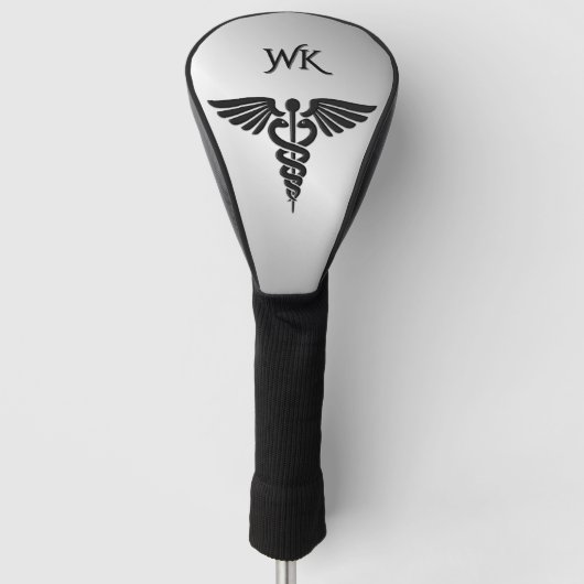 Monogram zilver Medische Caduceus Golfheadcover (Voorkant)