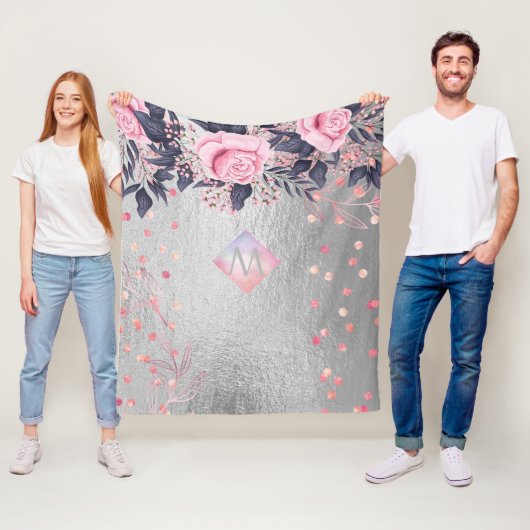 Monogram Zilver Navy Rosegoud Meisjesachtig Huweli Fleece Deken (In situ)