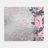 Monogram Zilver Navy Rosegoud Meisjesachtig Huweli Fleece Deken (Voorkant (Horizontaal))