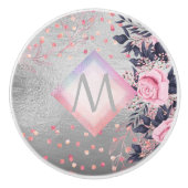 Monogram Zilver Navy Rosegoud Meisjesachtig Huweli Keramische Knop (Voorkant)