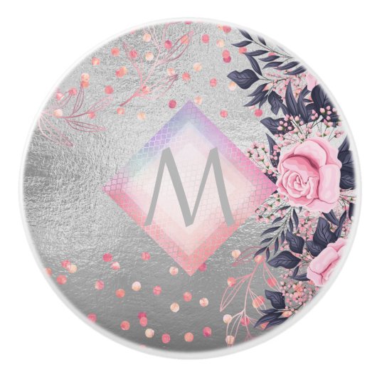 Monogram Zilver Navy Rosegoud Meisjesachtig Huweli Keramische Knop (Voorkant)