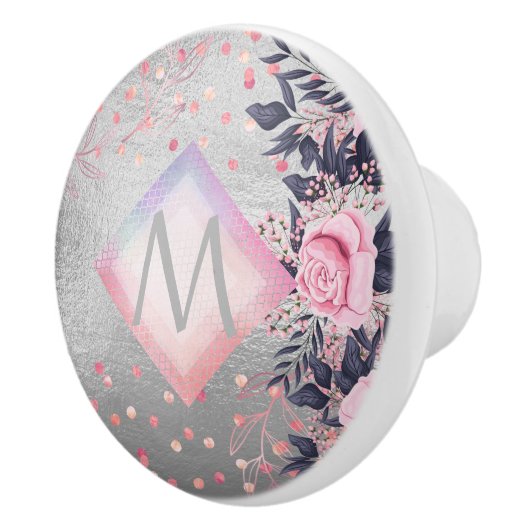 Monogram Zilver Navy Rosegoud Meisjesachtig Huweli Keramische Knop (Rechts)