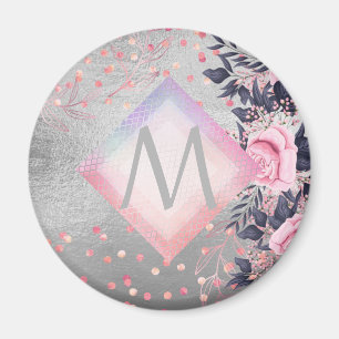 Monogram Zilver Navy Rosegoud Meisjesachtig Huweli Magneet