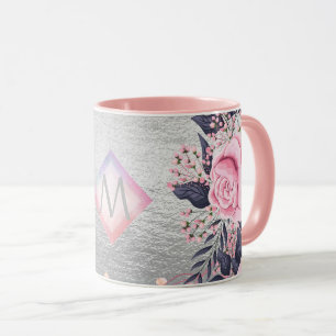 Monogram Zilver Navy Rosegoud Meisjesachtig Huweli Mok