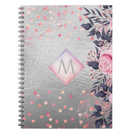 Monogram Zilver Navy Rosegoud Meisjesachtig Huweli Notitieboek