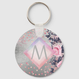 Monogram Zilver Navy Rosegoud Meisjesachtig Huweli Sleutelhanger