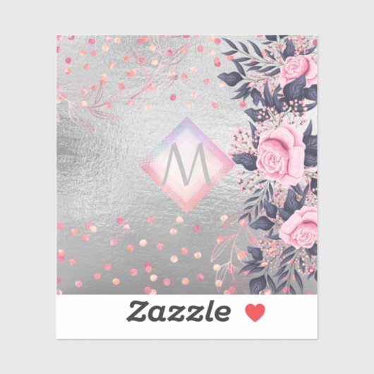 Monogram Zilver Navy Rosegoud Meisjesachtig Huweli Sticker (Vel)
