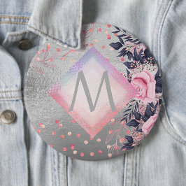 Monogram Zilver Navy Roze Goud Meisjesachtig Huwel Ronde Button 6,0 Cm