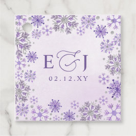 Monogram Zilver Paarse Sneeuwvlokken Winter Huweli Bedankjes Labels