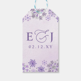 Monogram Zilver Paarse Sneeuwvlokken Winter Huweli Cadeaulabel