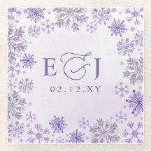 Monogram Zilver Paarse Sneeuwvlokken Winter Huweli