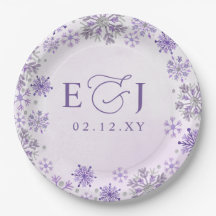 Monogram Zilver Paarse Sneeuwvlokken Winter Huweli