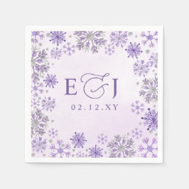 Monogram Zilver Paarse Sneeuwvlokken Winter Huweli Servet