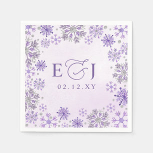 Monogram Zilver Paarse Sneeuwvlokken Winter Huweli Servet