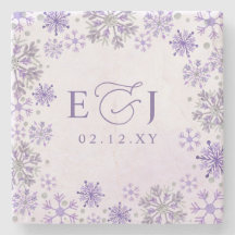 Monogram Zilver Paarse Sneeuwvlokken Winter Huweli