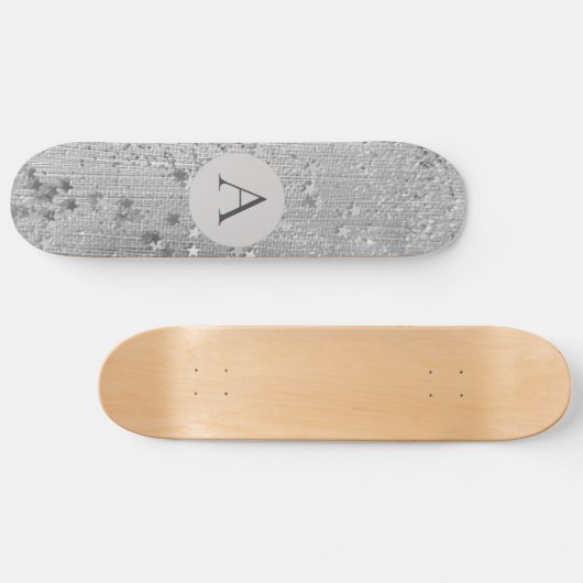 Monogram Zilver Stardust Glitter op Silver Burlap Persoonlijk Skateboard (Horizontaal)