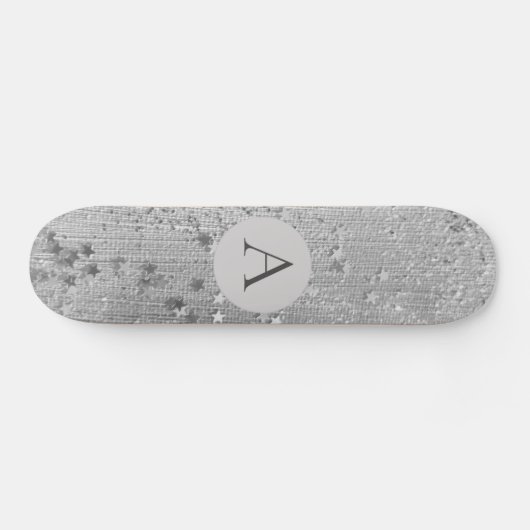 Monogram Zilver Stardust Glitter op Silver Burlap Persoonlijk Skateboard (Horizontaal)