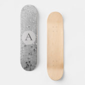 Monogram Zilver Stardust Glitter op Silver Burlap Persoonlijk Skateboard (Voorkant)