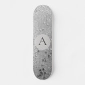 Monogram Zilver Stardust Glitter op Silver Burlap Persoonlijk Skateboard (Voorkant)