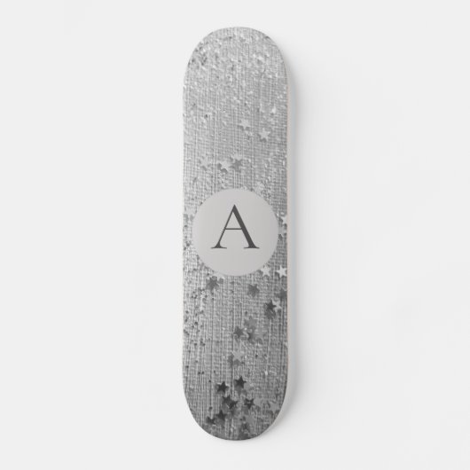 Monogram Zilver Stardust Glitter op Silver Burlap Persoonlijk Skateboard (Voorkant)