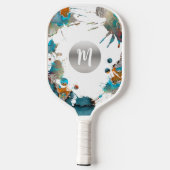 Monogram Zilver Turquoise Oranje Abstract Spatten Pickleball Paddle (Achterkant)
