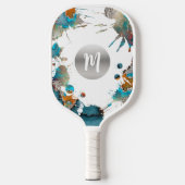 Monogram Zilver Turquoise Oranje Abstract Spatten Pickleball Paddle (Voorkant)