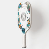 Monogram Zilver Turquoise Oranje Abstract Spatten Pickleball Paddle (Links)