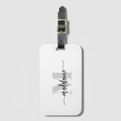 Monogram zilver wit zwart persoonlijk bagagelabel (Voorkant (verticaal))