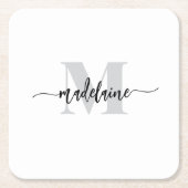 Monogram zilver wit zwart persoonlijk kartonnen onderzetters (Voorkant)