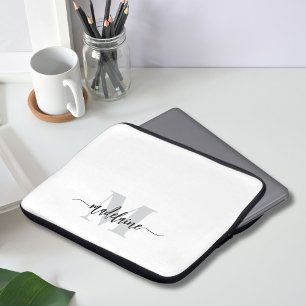 Monogram zilver wit zwart persoonlijk laptop sleeve