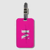 Monogram Zilver Zwart Roze Personal Bagagelabel (Voorkant (verticaal))