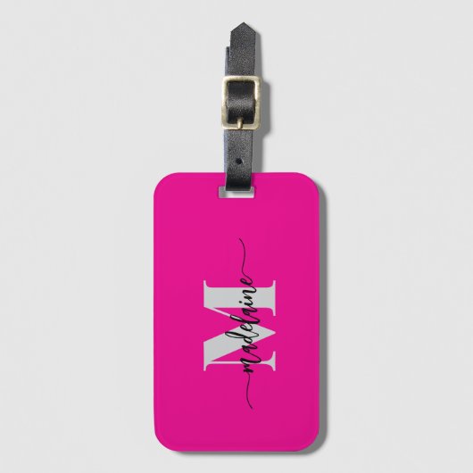 Monogram Zilver Zwart Roze Personal Bagagelabel (Voorkant (verticaal))